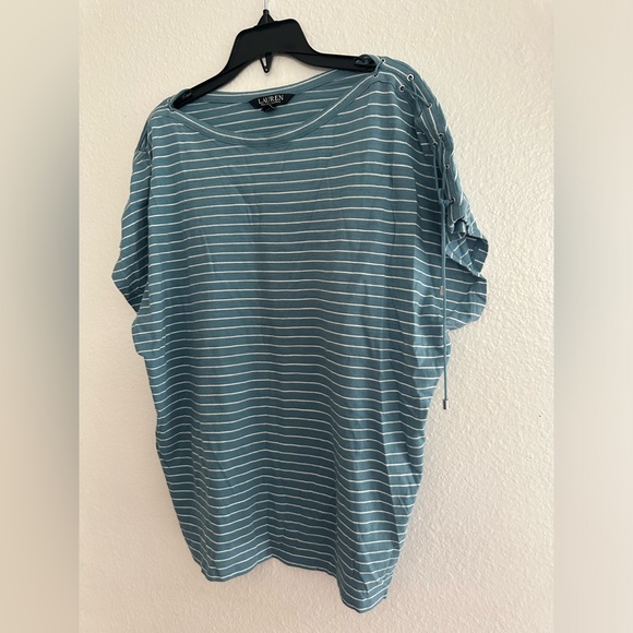 Ralph Lauren Women' Striped T-Shirt XL Provincial Bluemas Cream - Picture 2 of 4